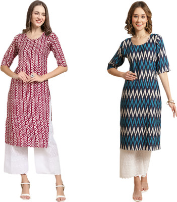 KALLAXI Women Printed Straight Kurta(Multicolor)