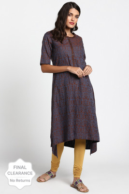 BIBA Women Printed High Low Kurta(Brown)