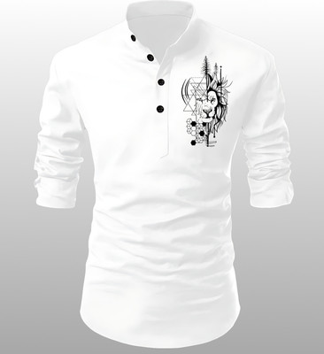 Kavyangle Creation Men Printed Straight Kurta(White)