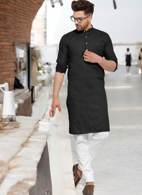 Krisha trend Men Solid Straight Kurta(Black)