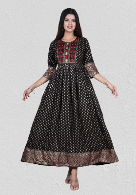 ELVISH JAIPUR Women Polka Print Anarkali Kurta(Black)