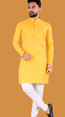 Ladies Haat Men Solid A-line Kurta(Yellow)