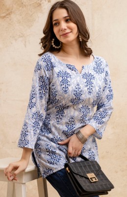 Surhi Women Printed Straight Kurta(Light Blue)