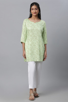 Aurelia Women Floral Print Straight Kurta(Light Green)