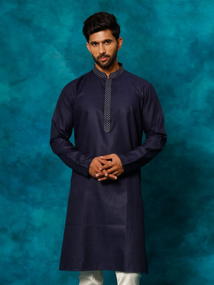 VASTRAMAY Men Embroidered A-line Kurta(Dark Blue)