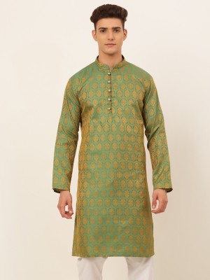 Jompers Men Woven Design Straight Kurta(Green)