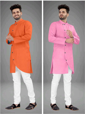 CRYSTALREVENUE Men Solid Trail Cut Kurta(Multicolor)