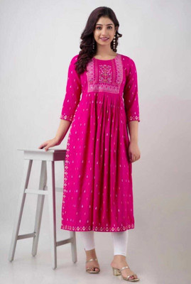 deepcreek Women Printed A-line Kurta(Pink)