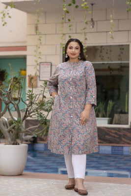 RopaDeModa Women Floral Print A-line Kurta(Grey)