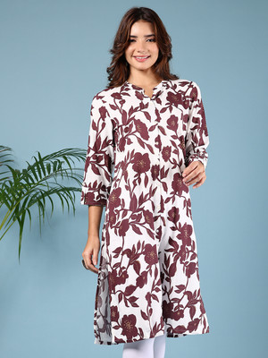 V-MART Women Printed A-line Kurta(White)