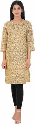KurtasID Creation Women Self Design A-line Kurta(Yellow)