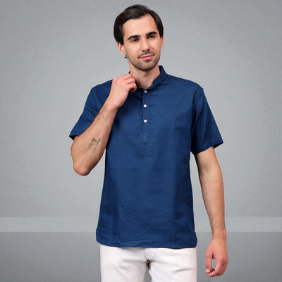 FireFish Men Solid A-line Kurta(Blue)