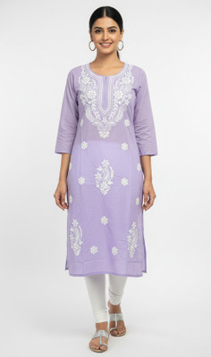 ChikankariArts Women Embroidered Straight Kurta(Purple)