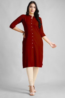 YOVA STYLE Women Solid Straight Kurta(Maroon)