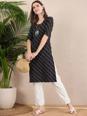 EthnicBasket Women Printed A-line Kurta(Black)