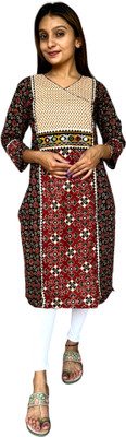 TAVAN Women Printed Straight Kurta(Maroon)