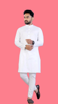 HouseOfCommon Men Solid A-line Kurta(White)