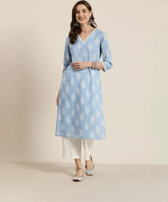 Aarohi Textile Women Printed A-line Kurta(Blue)