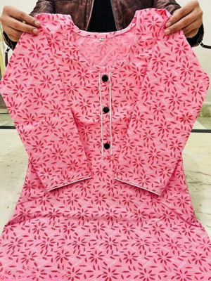ACE COLLECTION Women Printed A-line Kurta(Pink)