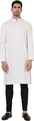 Kaashi Couture Men Embroidered Straight Kurta(White)