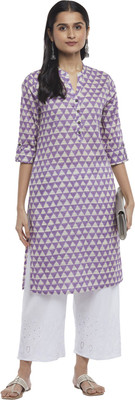 Rangmanch by Pantaloons Women Geometric Print Straight Kurta(Purple)