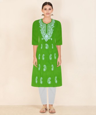 Shir hari om creation Women Printed Straight Kurta(Green)