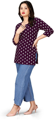 HOCC Women Printed Straight Kurta(Purple)