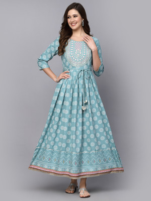 Stylum Women Printed Ethnic Dress Kurta(Blue)
