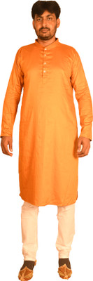 amrgarments Men Solid Straight Kurta(Orange)