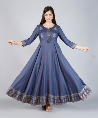 Neemiya Women Embroidered Anarkali Kurta(Grey)