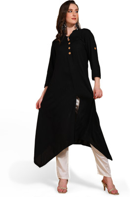 Vishudh Women Solid A-line Kurta(Black)