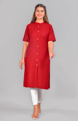 canvir Women Solid Frontslit Kurta(Red)