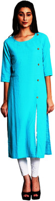 Diktmark Women Self Design A-line Kurta(Light Blue)