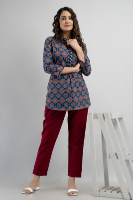 Shopaxis Women Printed Straight Kurta(Blue)