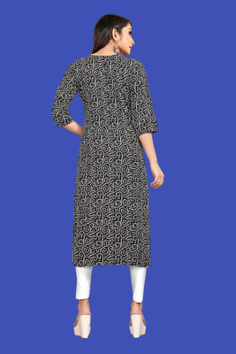FABTOWN Women Printed Flared Kurta(Black)