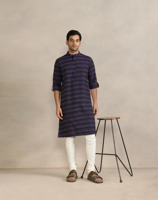 Fabindia Men Woven Design Straight Kurta(Blue)