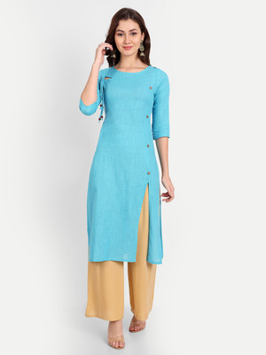 Convious Women Self Design A-line Kurta(Light Blue)
