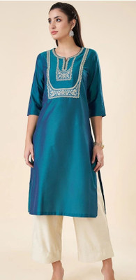 POSHCREATION Women Solid A-line Kurta(Green)