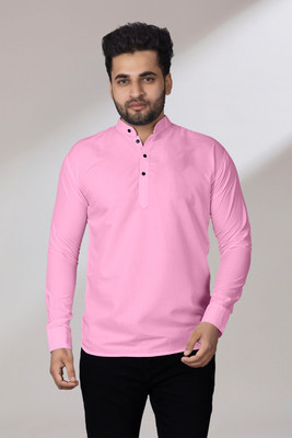 Fashion Marts Men Solid Straight Kurta(Pink)