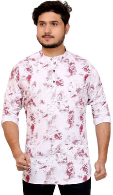 MADE IN THE SHADE Men Self Design Straight Kurta(White, Maroon)
