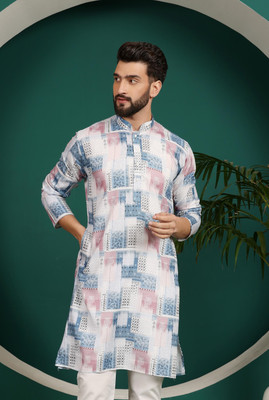 ARMAAN ETHNIC Men Printed Straight Kurta(Light Blue)