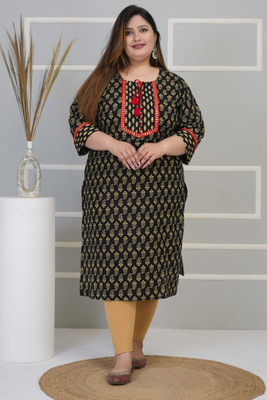 Avnii Women Floral Print Straight Kurta(Black)