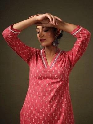 Brown Era Women Printed Straight Kurta(Pink)