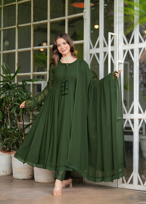 Sitaram Designer Women Solid Anarkali Kurta(Dark Green)
