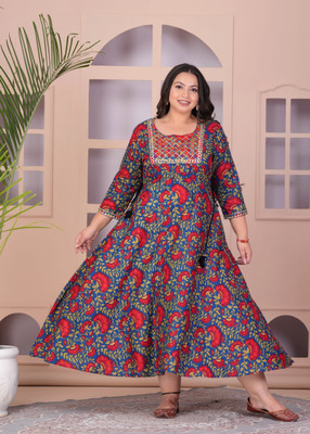 LABULY Women Embroidered Flared Kurta(Blue)