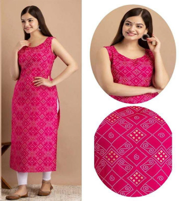 netra handwork Women Printed Straight Kurta(Pink)