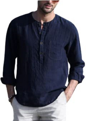 CYCUTA Men Solid Straight Kurta(Blue)