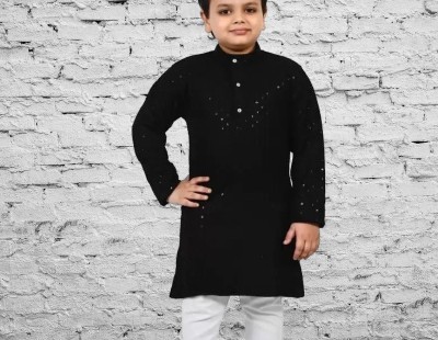 seetoo Boys Chikan Embroidery Straight Kurta(Black)