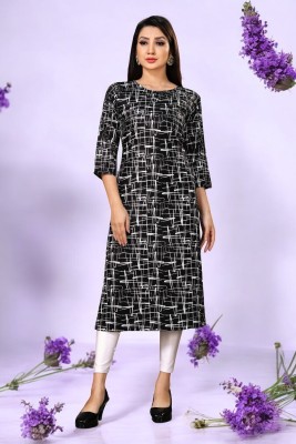 Shree Sarvottam Fashion Women Printed Straight Kurta(Black)