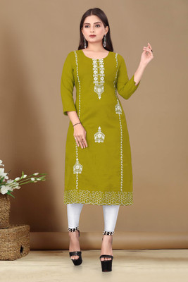 BHARDVAJ K FAB Women Embroidered Straight Kurta(Light Green)